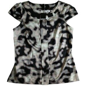 Worthington Women's Satin Abstract Bead Embellished Cap Sleeve Top M Medium